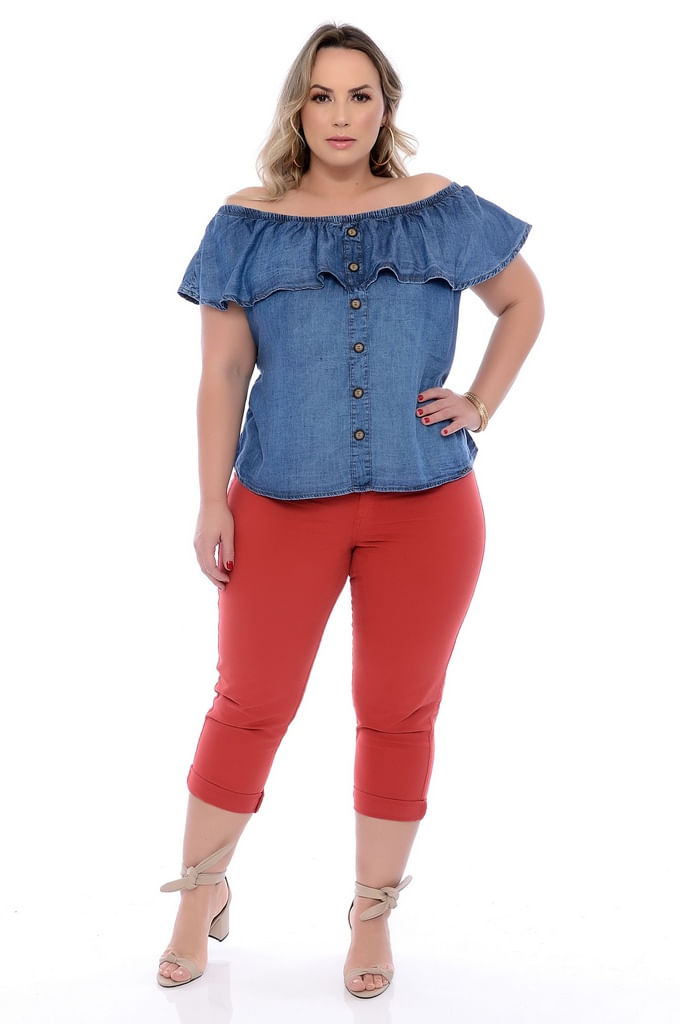 calça capri jeans plus size