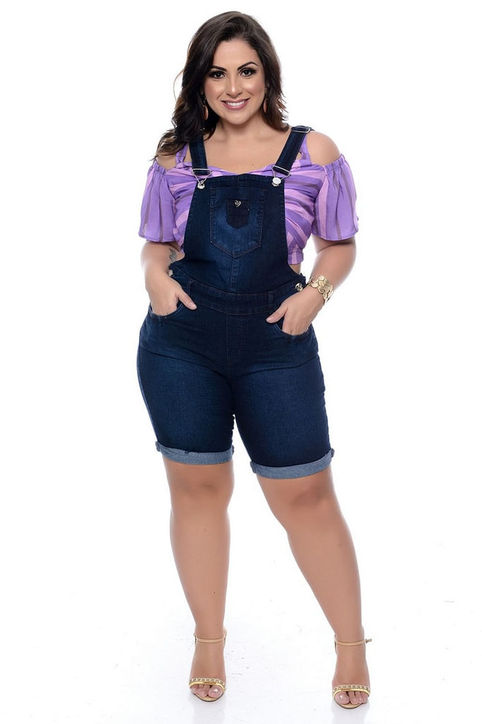 jardineira jeans feminina plus size