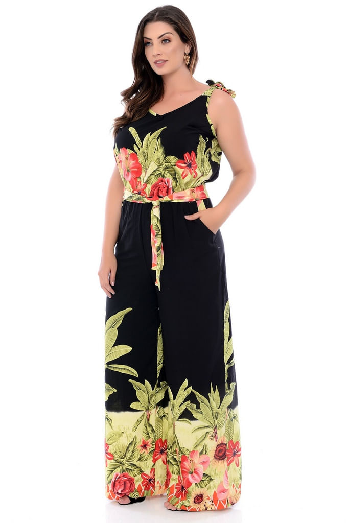macacão florido plus size