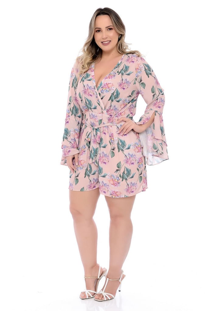 macaquinho floral plus size