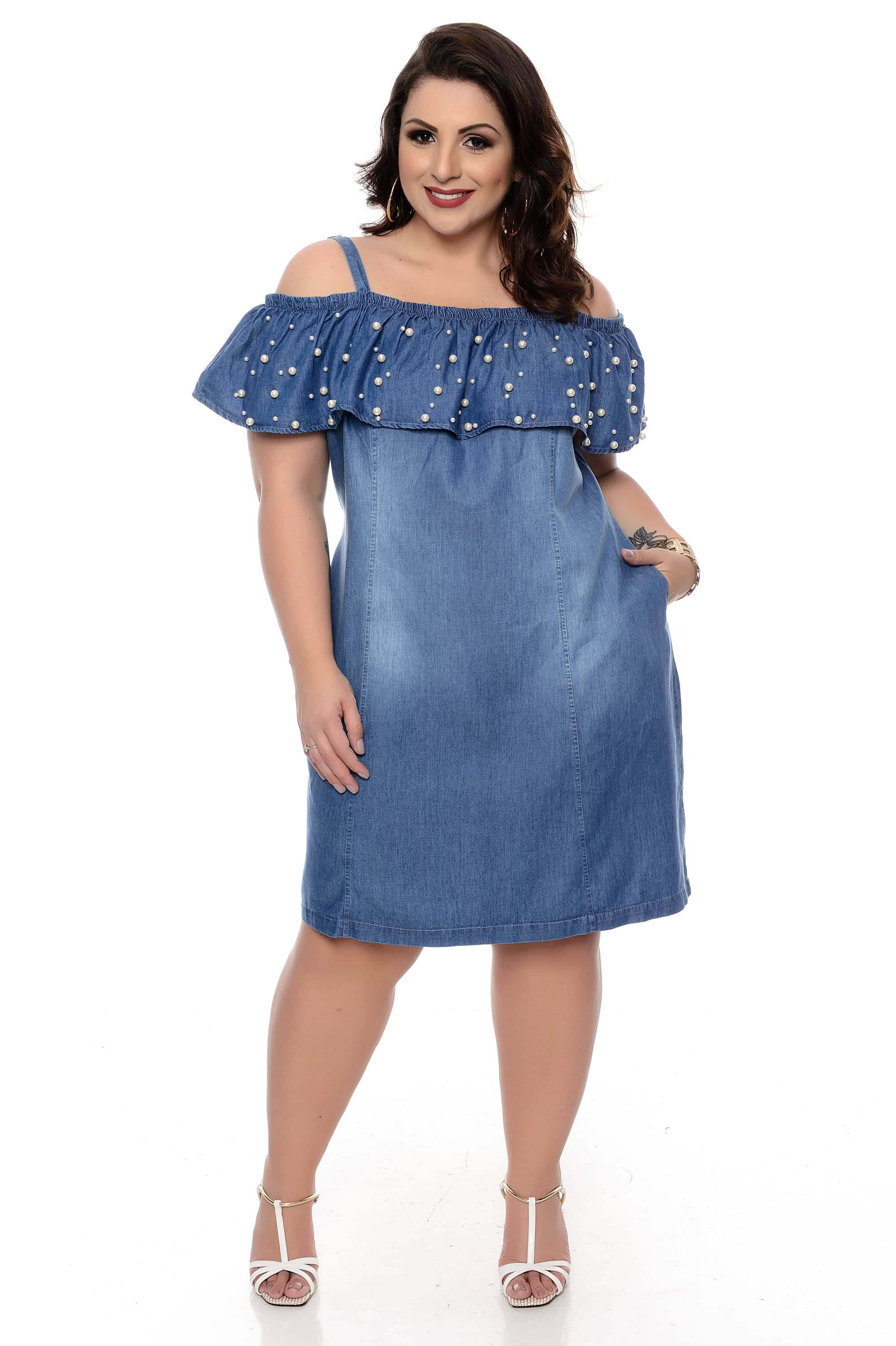 vestido ciganinha jeans