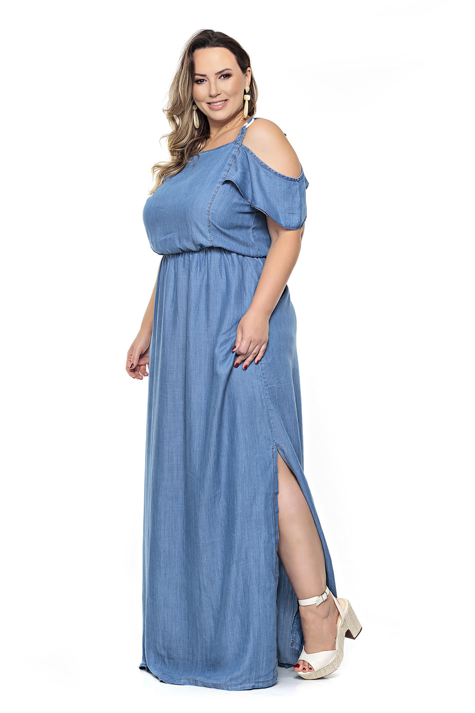 vestidos jeans longo plus size