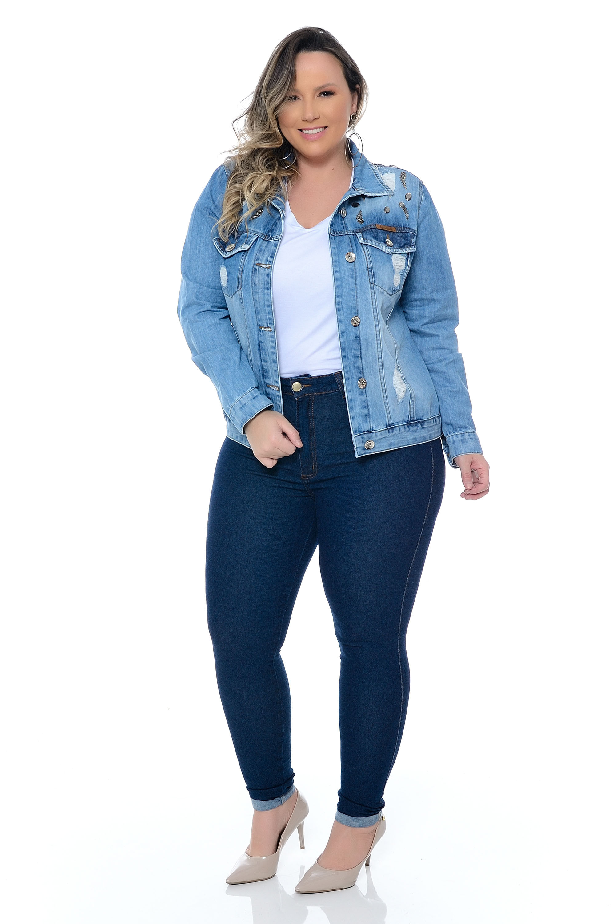casaco jeans feminino plus size