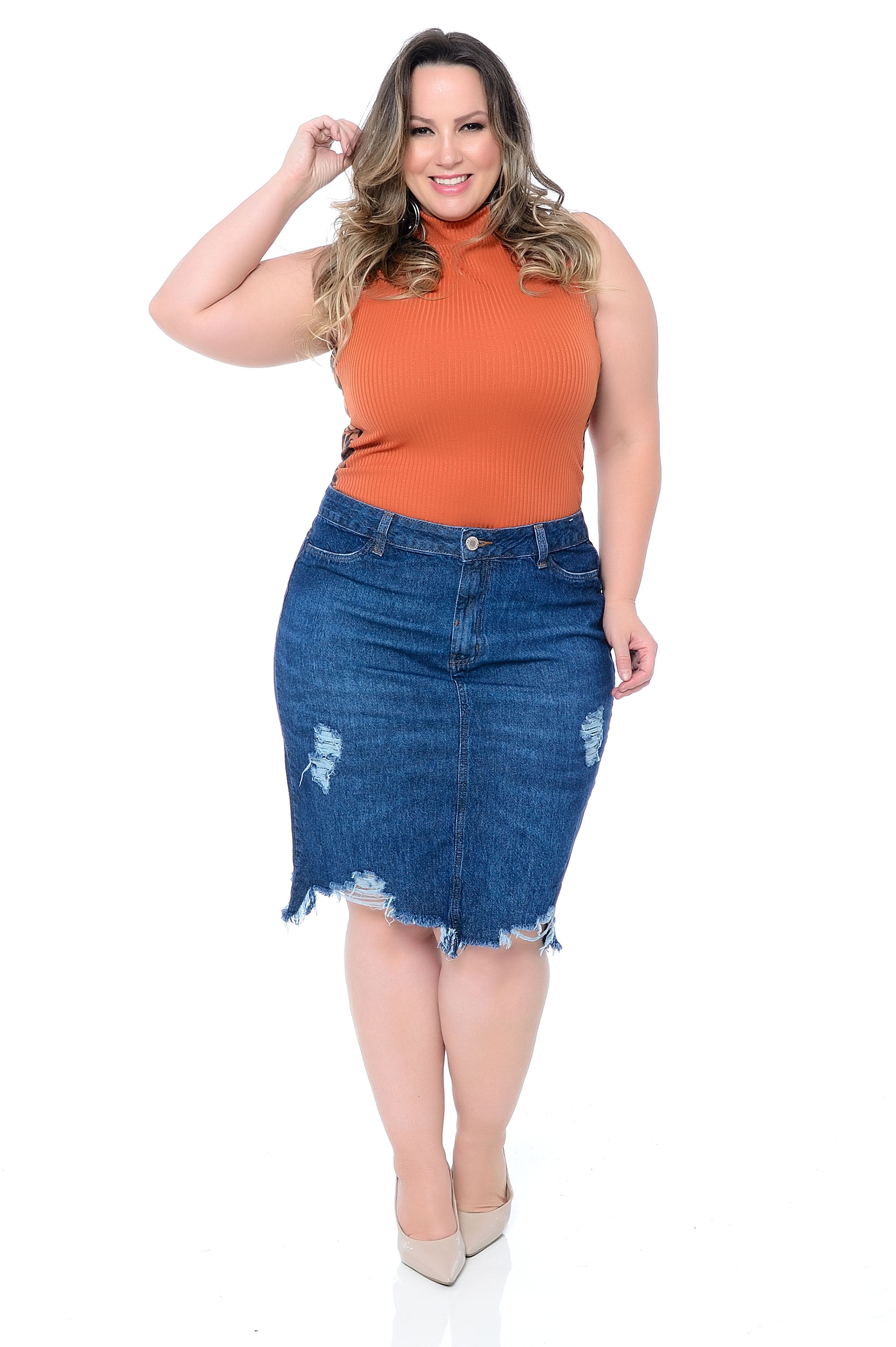 comprar saia jeans plus size