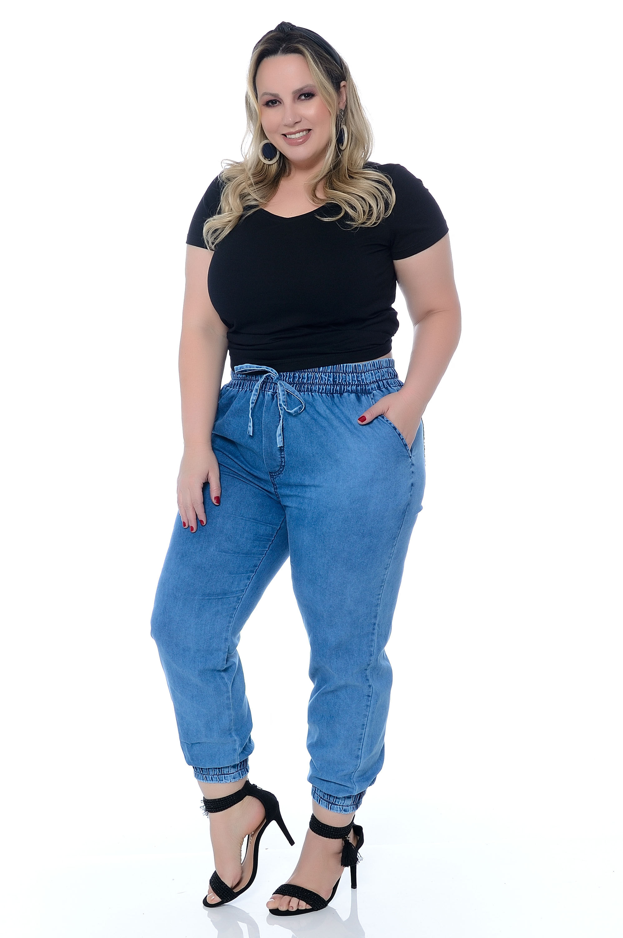 calça jogger jeans plus size