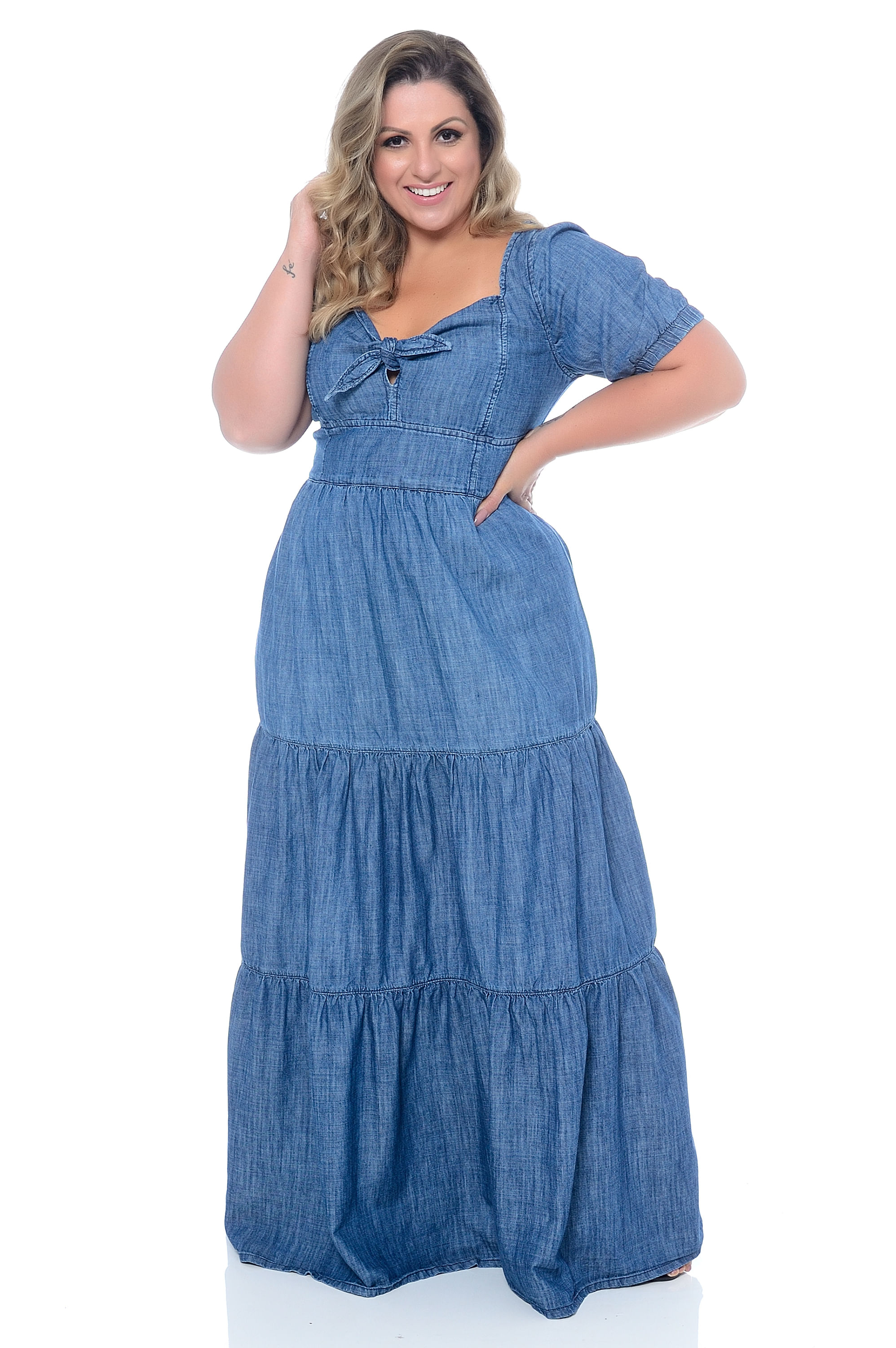 vestidos jeans longo plus size