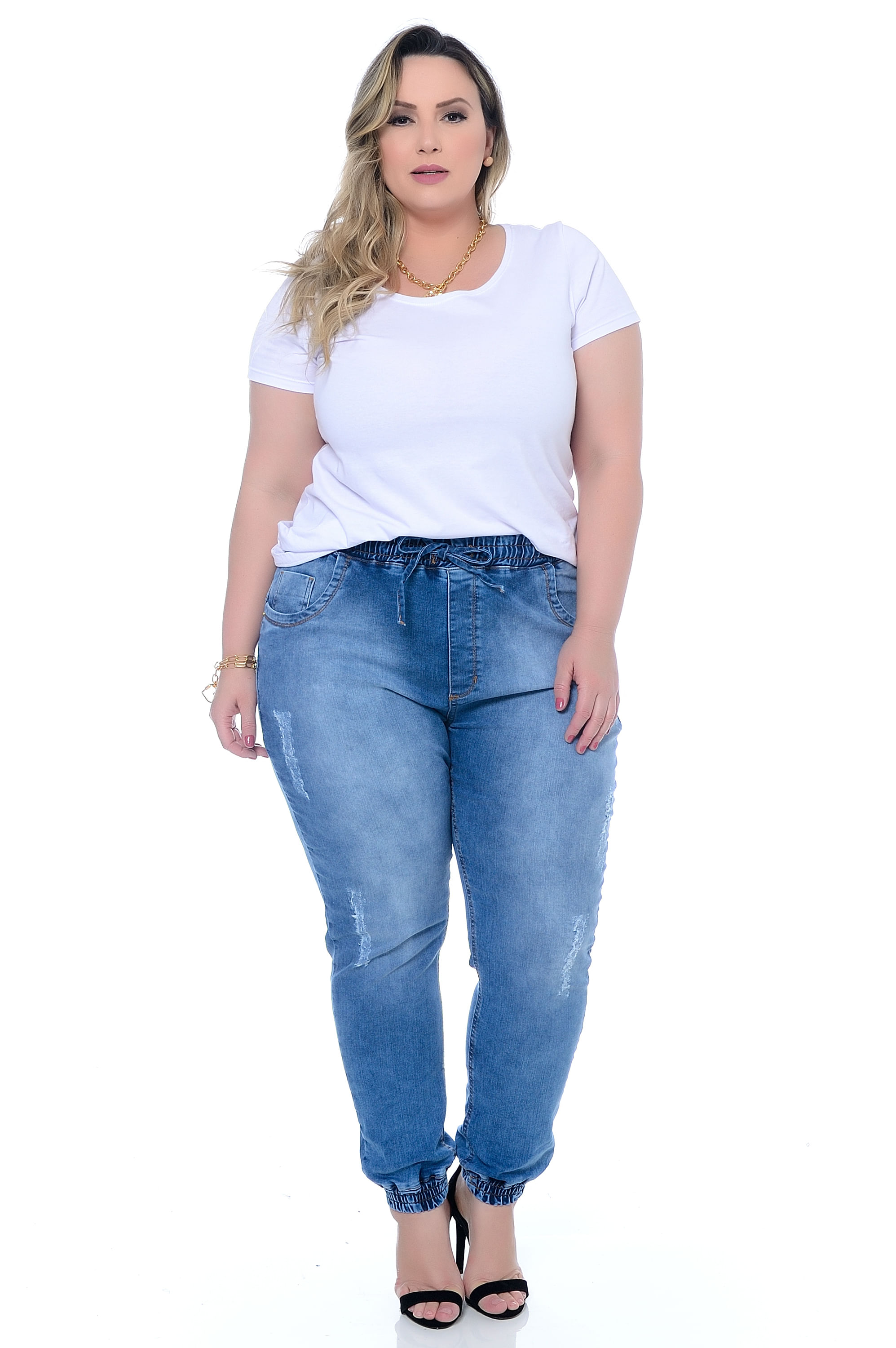 calça jogger jeans feminina plus size