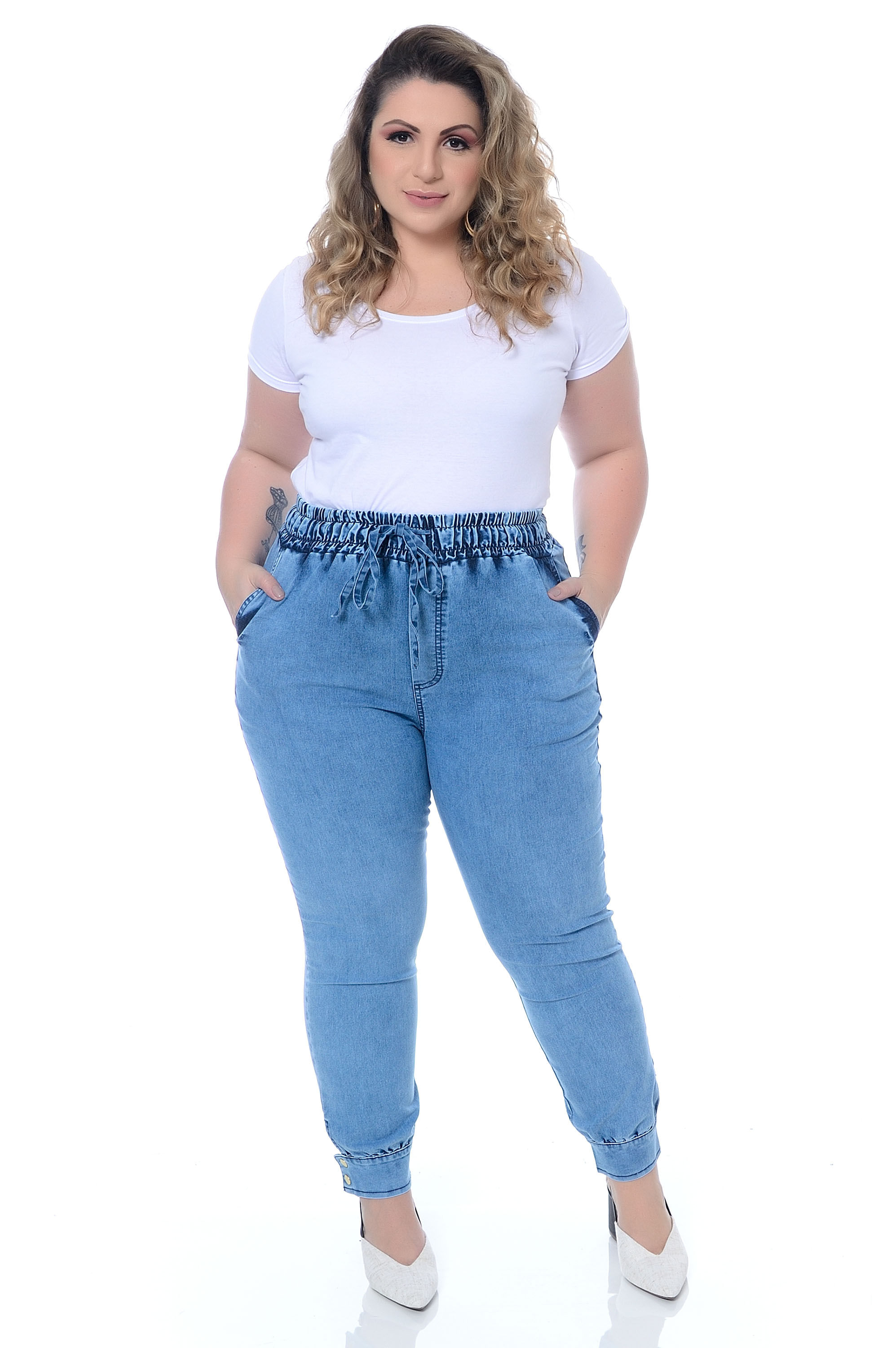 calça jogger jeans plus size