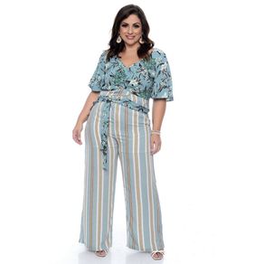 calça pantalona listrada plus size