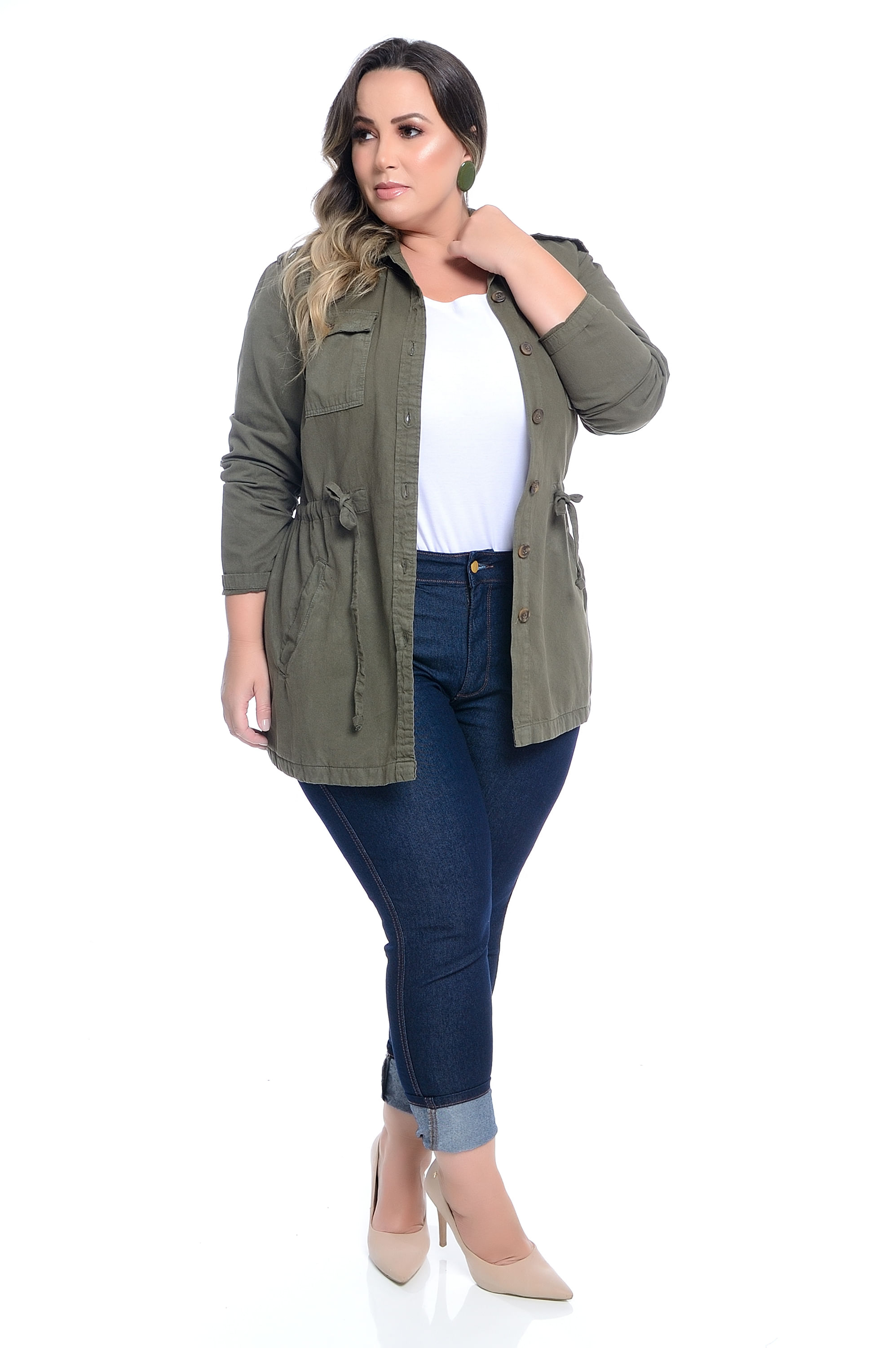 parka verde militar plus size