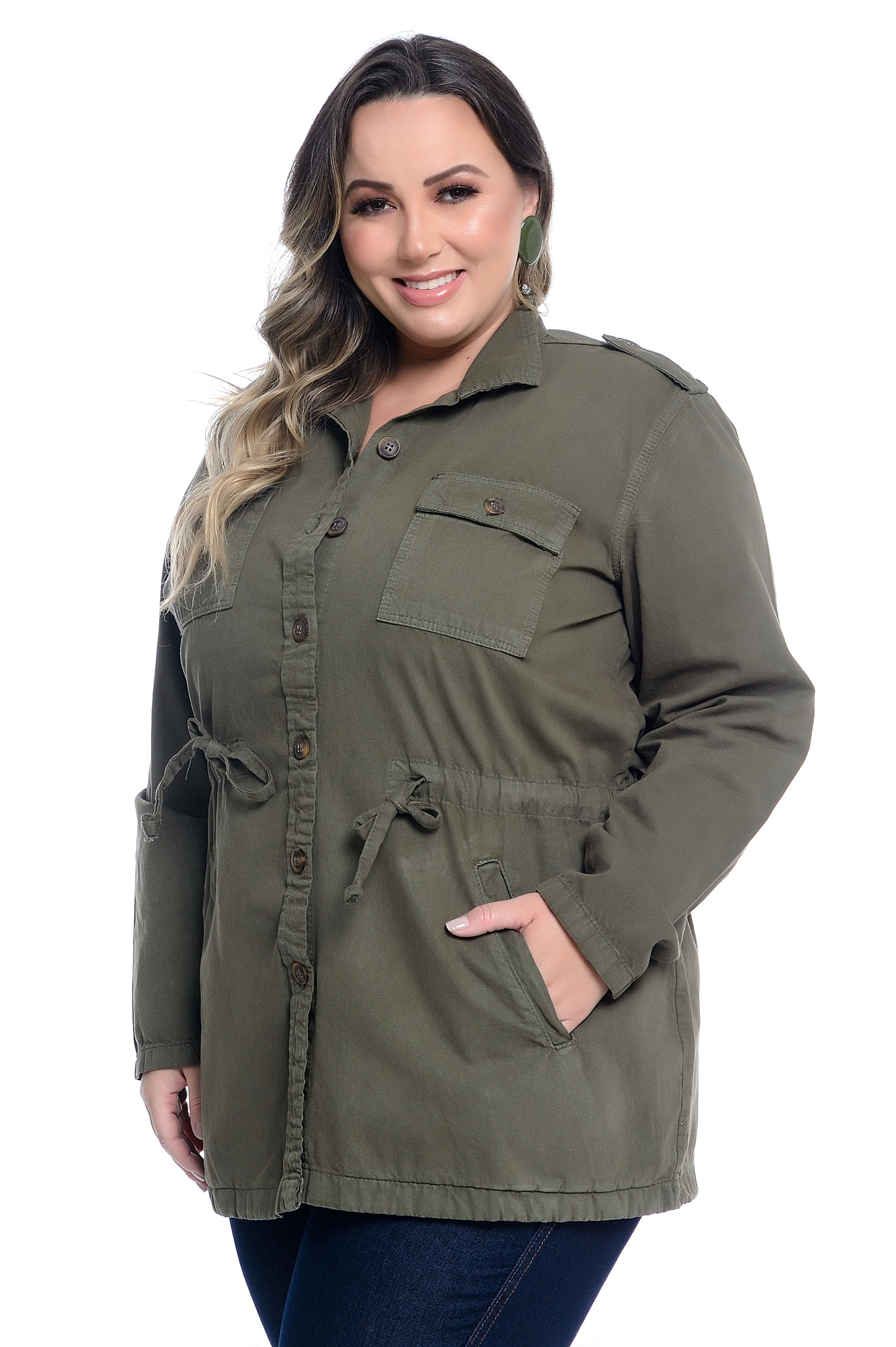 parka verde militar plus size