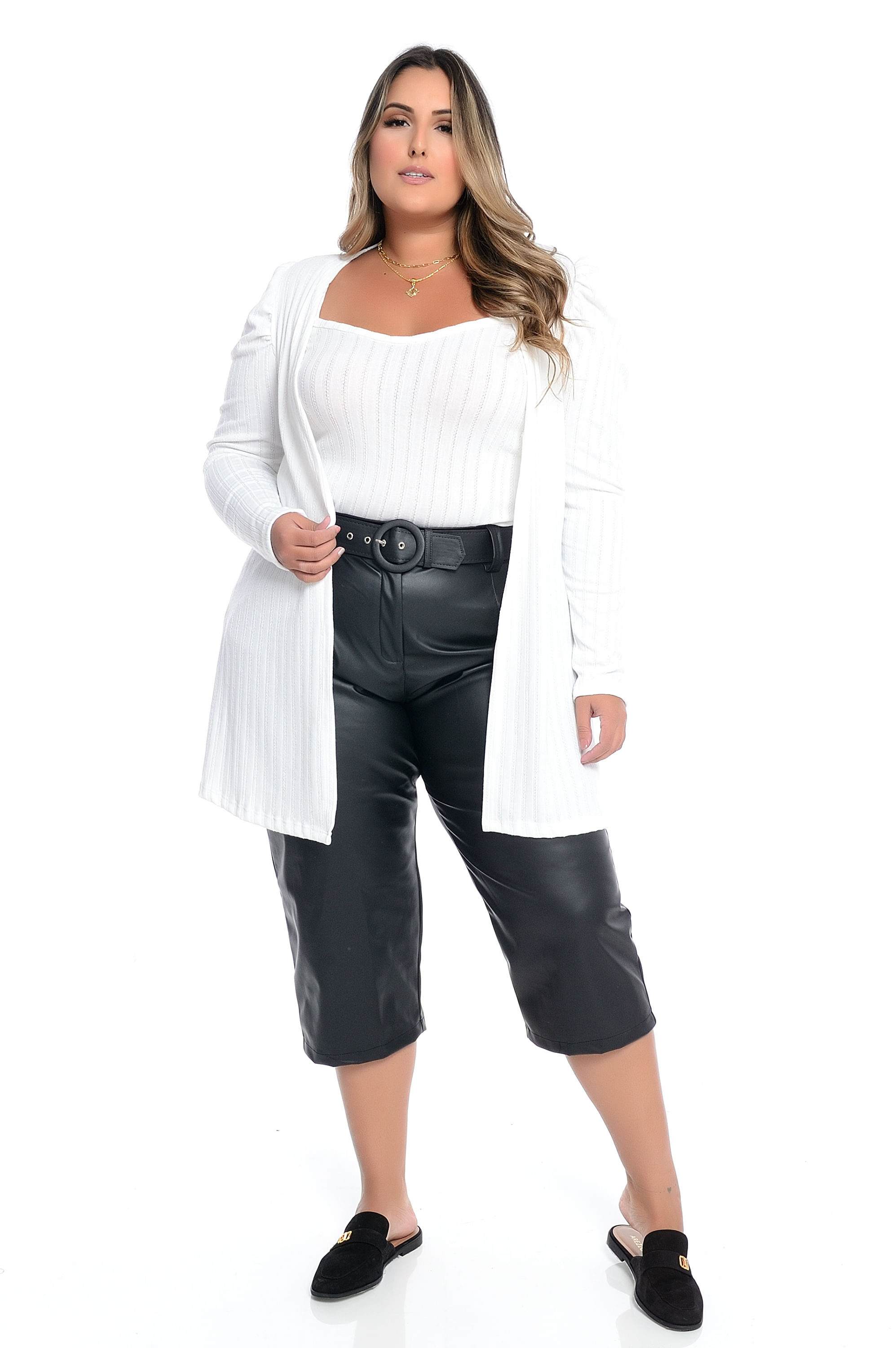 cardigan canelado plus size