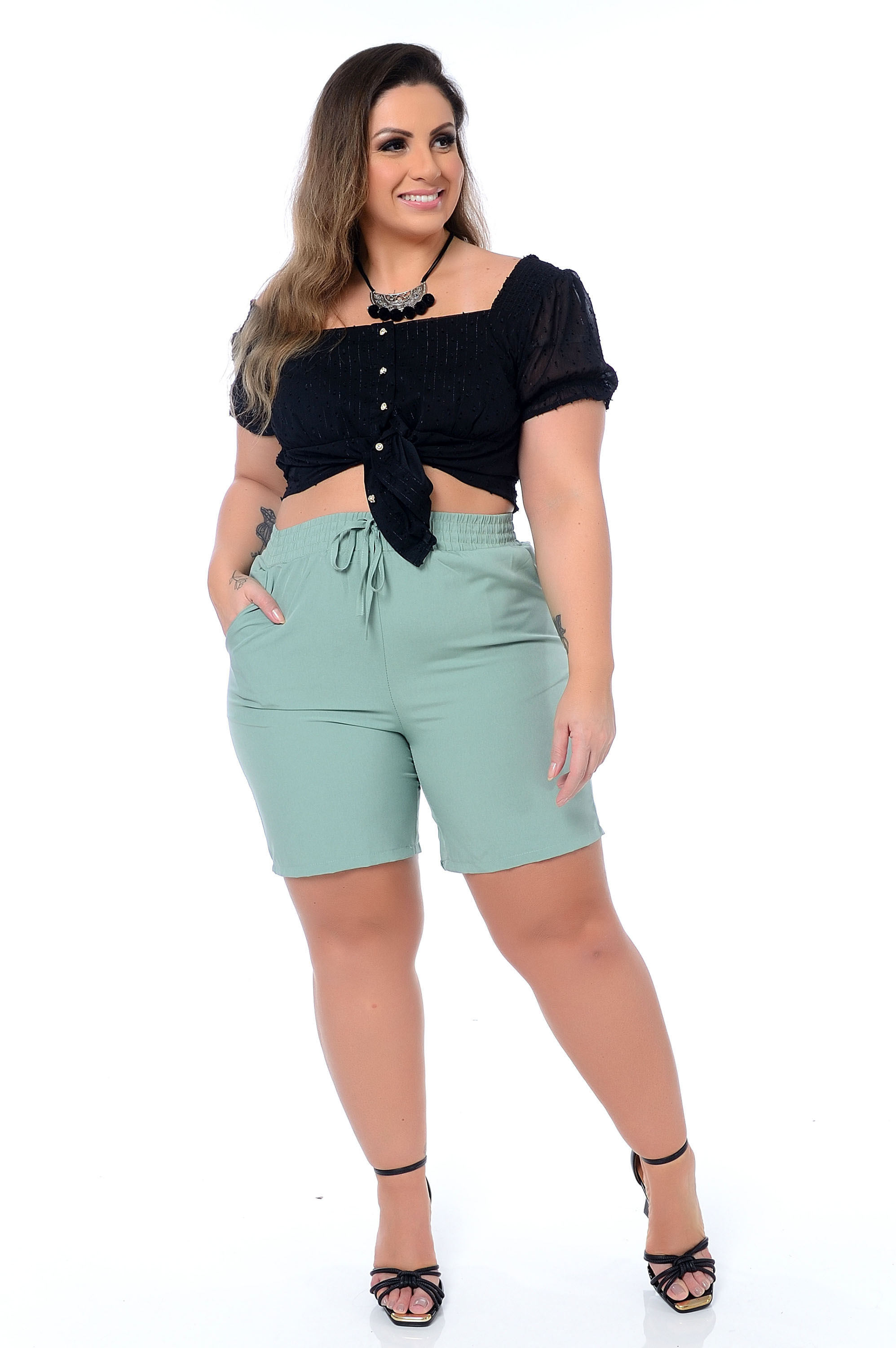 short de elástico plus size