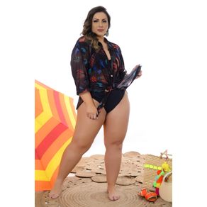 Saída de Praia Tropical Manga 3/4 Plus Size - daluzplussize