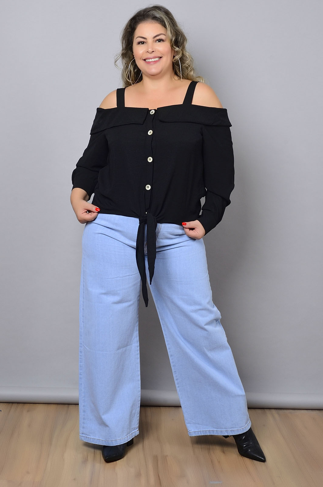 Blusinha Ciganinha Ciganinha Jeans Manga Longa Ciganinha Marisa