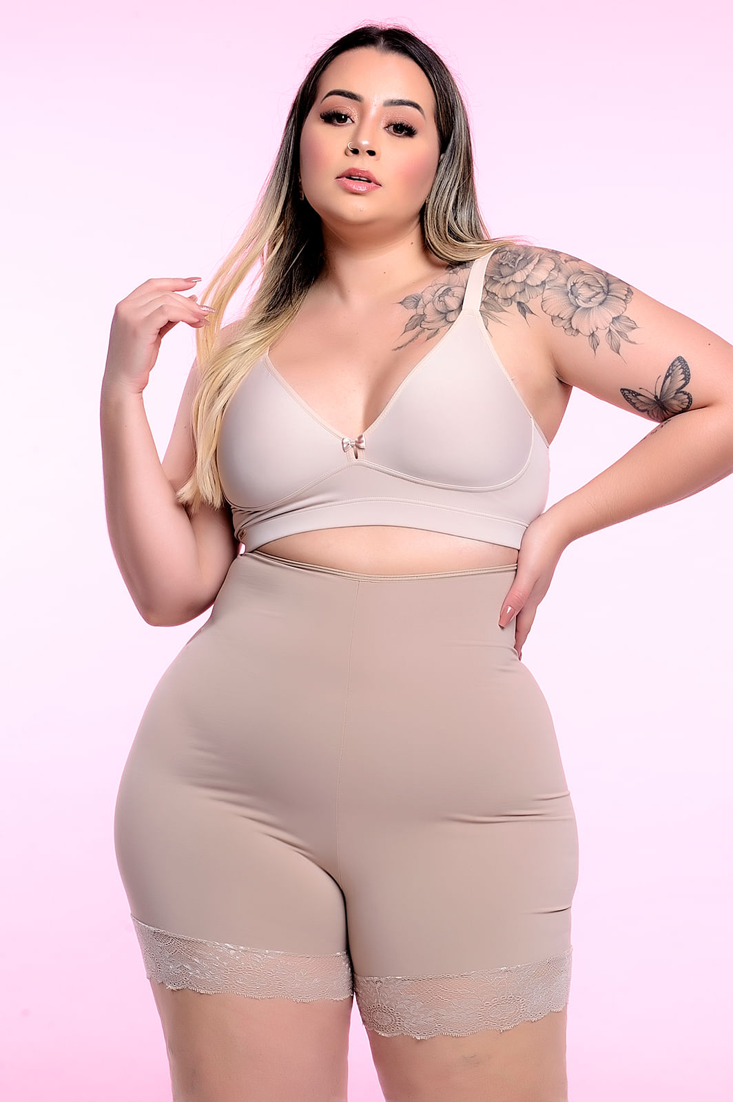 Bermuda Nude Microfibra Compressora Plus Size - daluzplussize