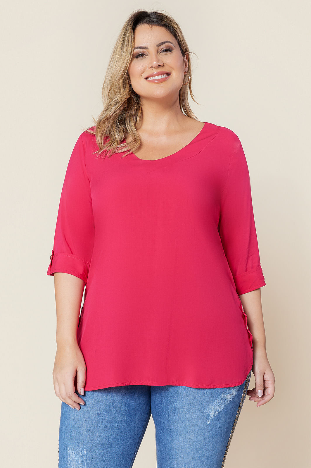 Blusa Mini Vest em Viscose Pink Plus Size