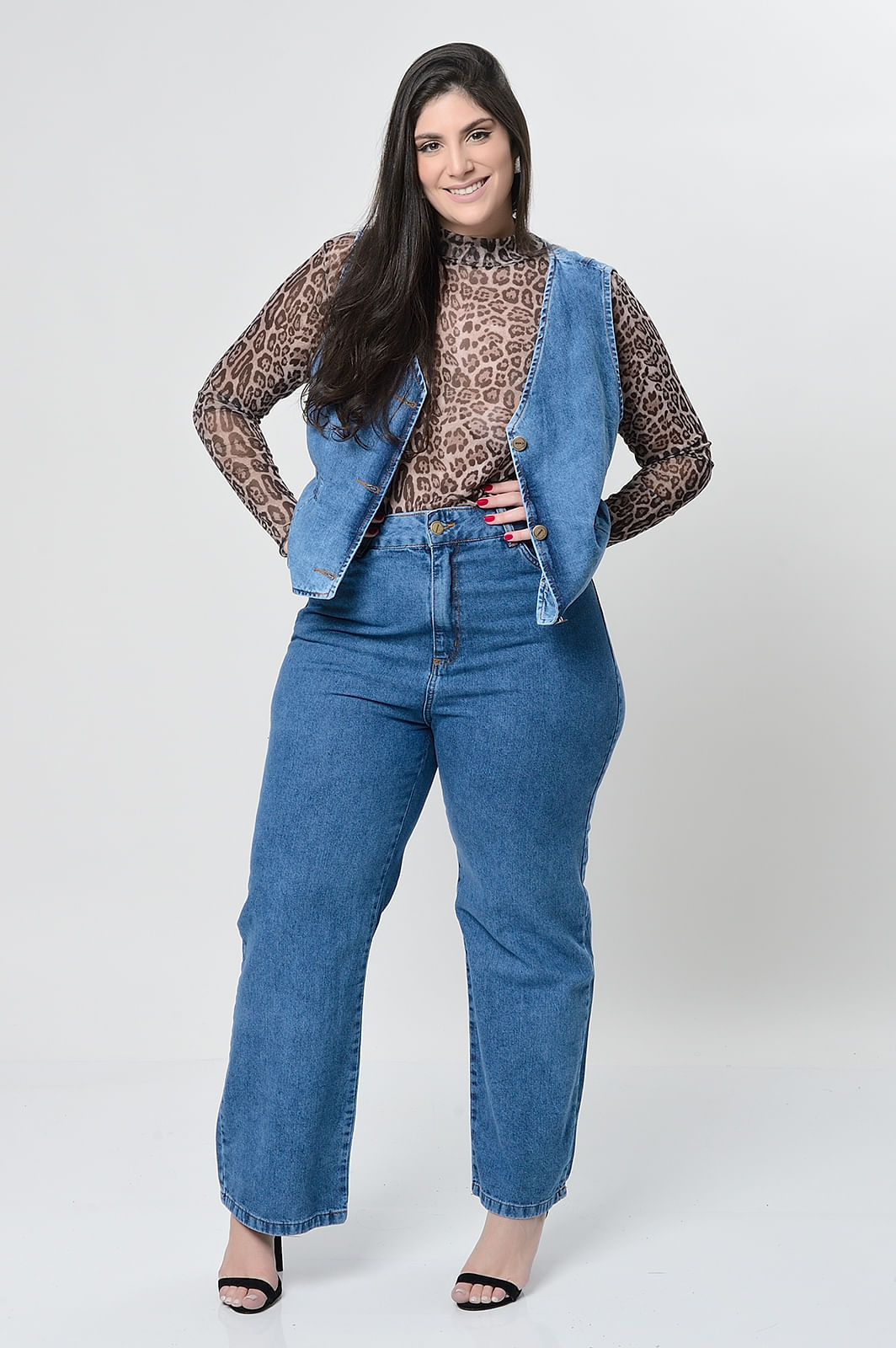 Calça Wide Leg Jeans Com Elástico Plus Size - daluzplussize