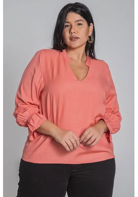 Blusa Rosa Decote em V com Renda Plus Size - daluzplussize