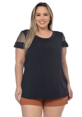 Blusa-Preta-Manga-Curta-com-Franja-Plus-Size